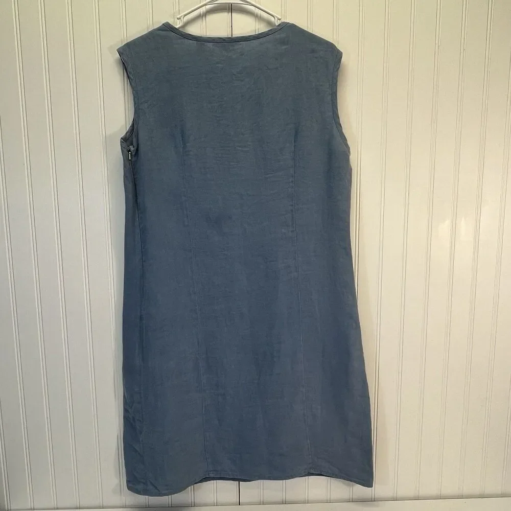 LaNaturelle 100% Linen Chambray ‎ Sleeveless Shift Dress Casual Womens Sz Med - Picture 6 of 11